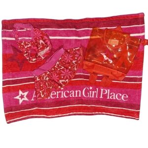American Girl Doll Bikini Beach Towel Bag Set Pink Red Swim Set